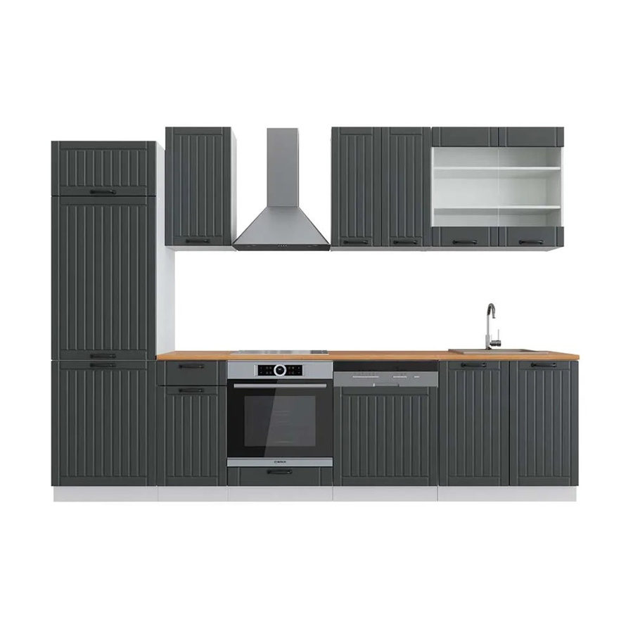 Vicco Fame-Line Küchenzeile Landhausstil in Anthrazit und Weiß mit Eiche-Optik, Breite: 300 cm - Bild 2