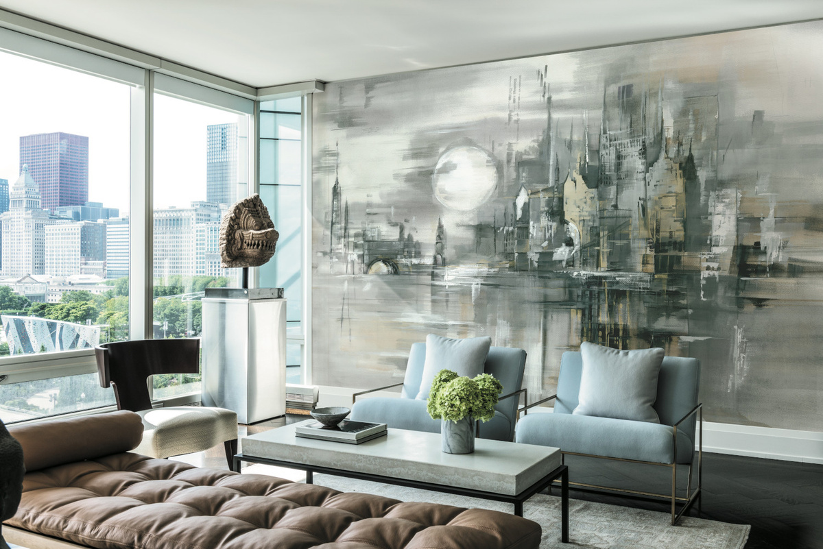 Jannelli & Volpi Mural Millennium 40900 abstrakte City-Tapete aus Vinyl in modernem Design - Bild 1