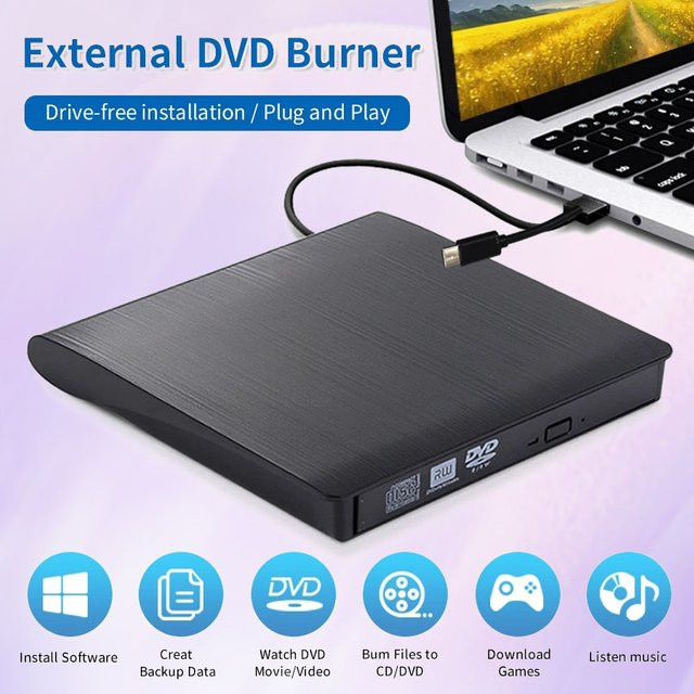 GGBEE Externes 2-in-1 Optisches Laufwerk mit USB-C und USB 3.0, Tragbarer DVD-Brenner und CD-RW Recorder in Schwarz - Bild 1