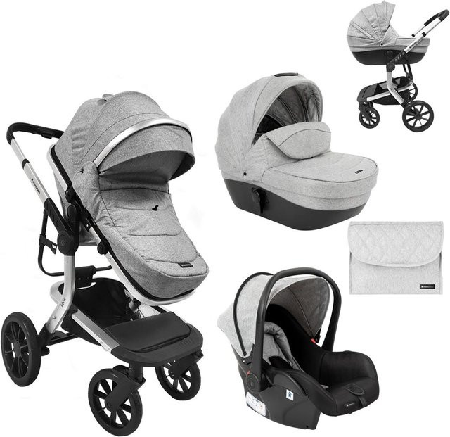 Kikkaboo Kombikinderwagen Irene 3 in 1 mit Babywanne, Autositz, Adapter und Wickeltasche in Grau/Hellgrau - Bild 1