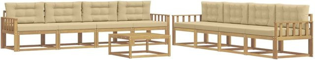 vidaXL Outdoor-Sofagarnitur aus Akazienholz in L-Form, 9-teiliges Set in Weiß, Beige und Braun mit Polstern, B/T/H: 79 x 79 x 37 cm - Bild 1