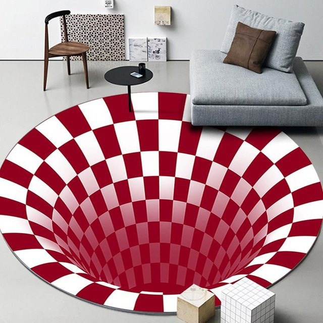 Runder 3D Vortex Optische Illusion Teppich von Karpetti, weiß, Durchmesser: 40 cm, rutschfest und waschbar - Bild 1