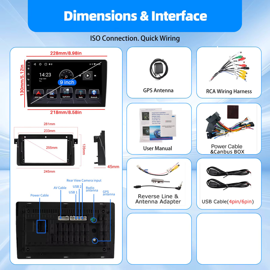 ESSGOO Kabelloses Android 15 Autoradio mit CarPlay und Android Auto für BMW E46 M3 1998-2006, 4+64GB, DAB+, GPS, WiFi, Bluetooth, Schwarz - Bild 3