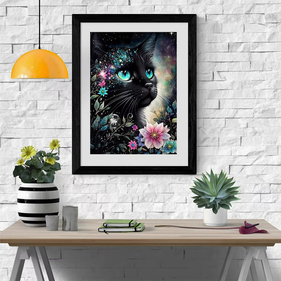 YUTTEE Diamant Stickerei Set Schwarze Katze als Mosaik Bild mit Strass Steinen für DIY Handwerk in Schwarz - Bild 2