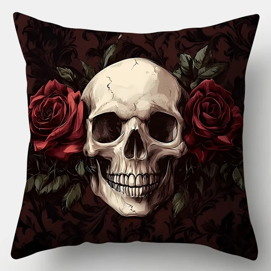 VIKAMA Edgy Skull & Rose Kissenbezüge, quadratisch, Multicolour, B/T/H: 40 x 40 x 40 cm - Bild 2