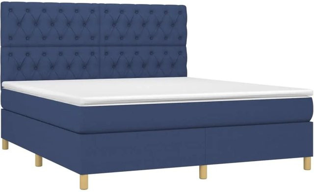 vidaXL Boxspringbett mit Matratze in Blau und Weiß, Hybrid-Bett mit LED-Unterbettbeleuchtung und USB-Ladeport, B/T/H: 160 x 200 cm - Bild 1
