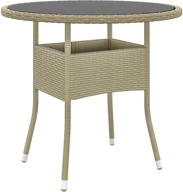 Furnicato Gartentisch rund aus Poly Rattan und gehärtetem Glas in Beige, Durchmesser: 80 cm, Höhe: 75 cm - Bild 1
