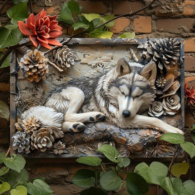 CIFBUY Sibirischer Husky Aluminium-Wandkunst mit 3D-Effekt und Vintage-Blumendekor als Metall-Reliefskulptur für Haus und Garten, Breite: 20,3 cm, Höhe: 30,5 cm - Bild 1