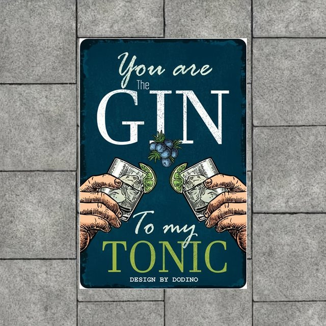DODINO Art Deco Aluminium-Posterrahmen mit Roostertail-Schild You Are The GIN to My TONIC in Blau, Retro Bar & Küche Deko - Bild 1