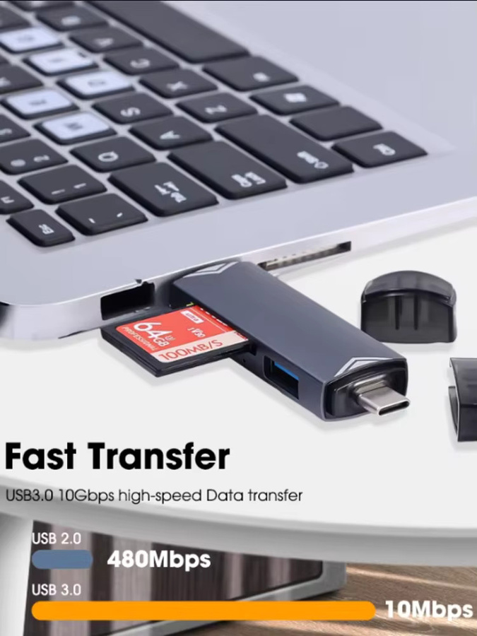 KEBIDU Multifunktions OTG Kartenleser Adapter mit USB-C und Micro-USB für SD und TF Karten, Grau - Bild 4