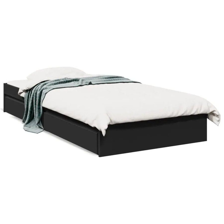 vidaXL Bettgestell mit Schubladen in Schwarz aus Holzwerkstoff, B/T/H: 90 x 190 x 28 cm - Bild 2