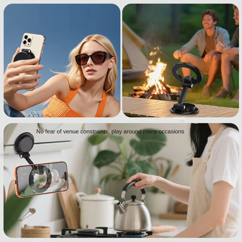 Deepartner Magnetischer Handyhalter aus Zinklegierung in Schwarz, 360 Grad schwenkbar und faltbar mit rutschfestem Silikon - Bild 3