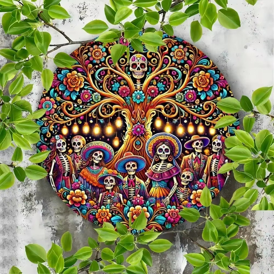 CIFBUY Mexikanischer Zuckerschädel-Kranz in Multicolour für Cinco de Mayo und Tag der Toten als bunte florale Wanddekoration - Bild 2