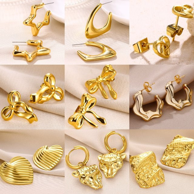 HPTOTMG Ohrringe, Gold Farbe, Edelstahl, Damen, C-förmig, Leopard-Kopf - Bild 1