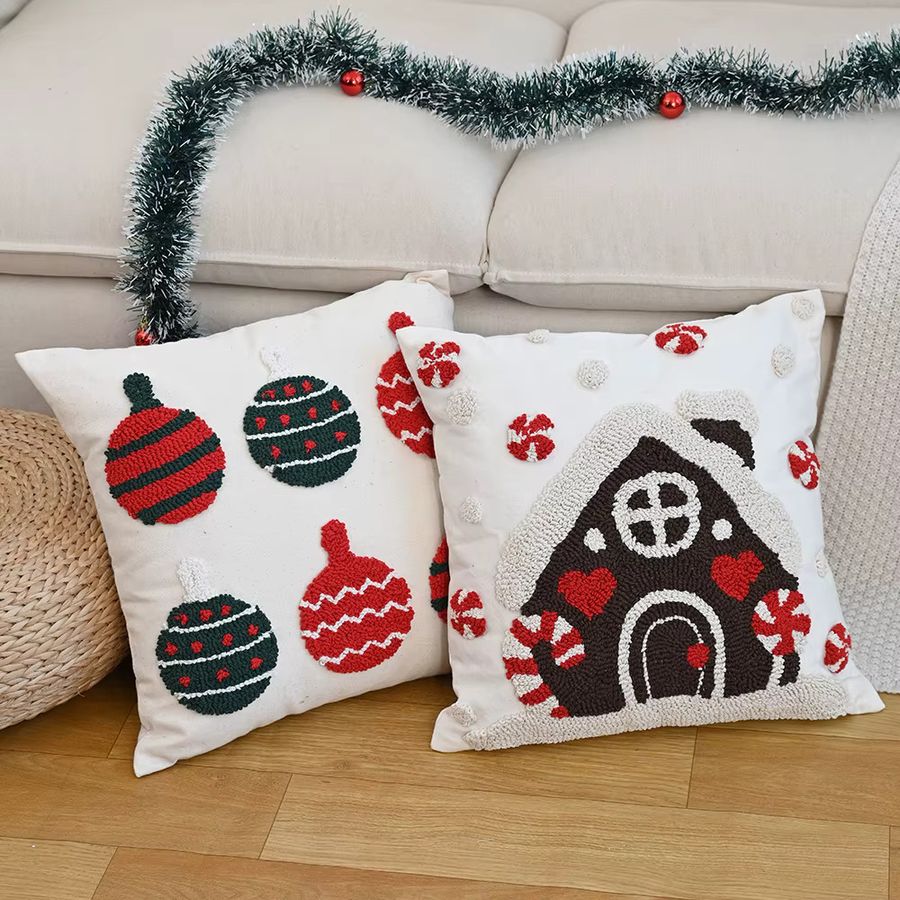 BUYNOW Weihnachtlicher Hoop Tufted Kissenbezug mit niedlichem Cartoon-Design für Wohnzimmer und Schlafzimmer - Bild 2