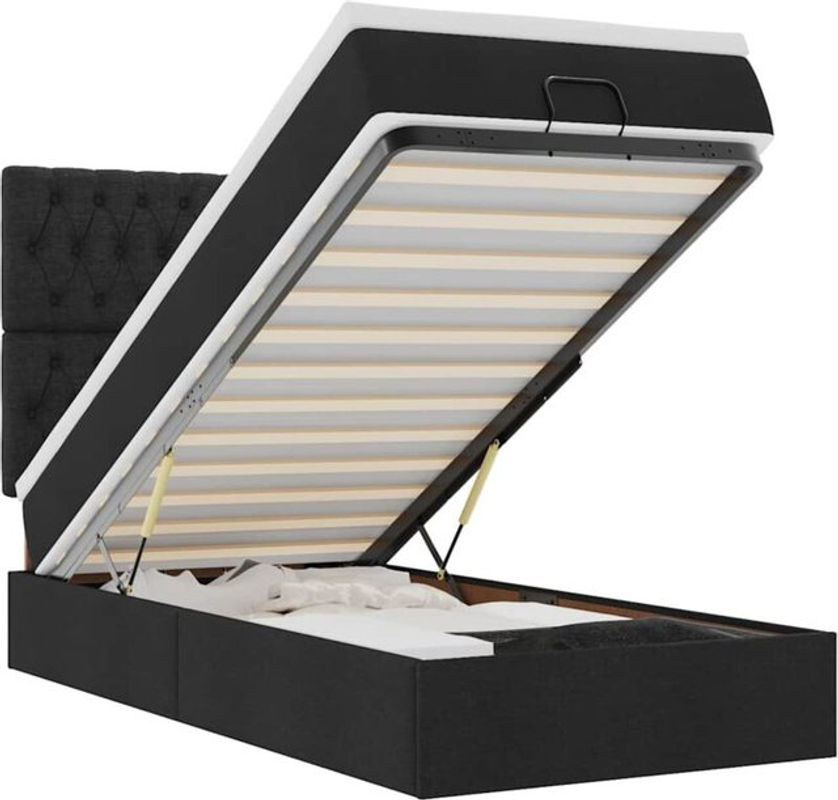 vidaxl Ottoman Polsterbett mit Matratze aus Stoff und Metall, Schwarz, B/T: 200 x 100 cm - Bild 1