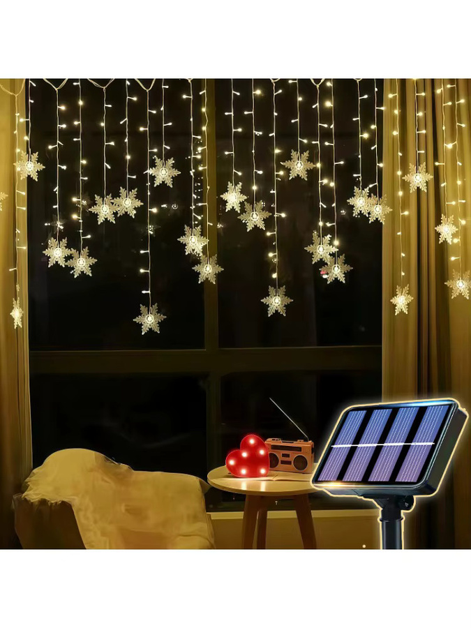 Solarbetriebene Eisstreifen-Schneeflocken-Lichterkette von OKAL RED EAST in Schwarz zur Weihnachtsbaum-Dekoration und winterlichen Stimmungsbeleuchtung - Bild 5