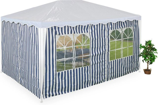 Relaxdays Pavillon Seitenteile 2er Set aus wasserdichtem Polyester in Blau Weiß - Bild 1