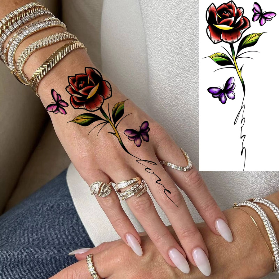 BAOFUL Temporäre Aquarell-Tattoos mit Schmetterlingen, Blumen und Vögeln, Damen - Bild 4