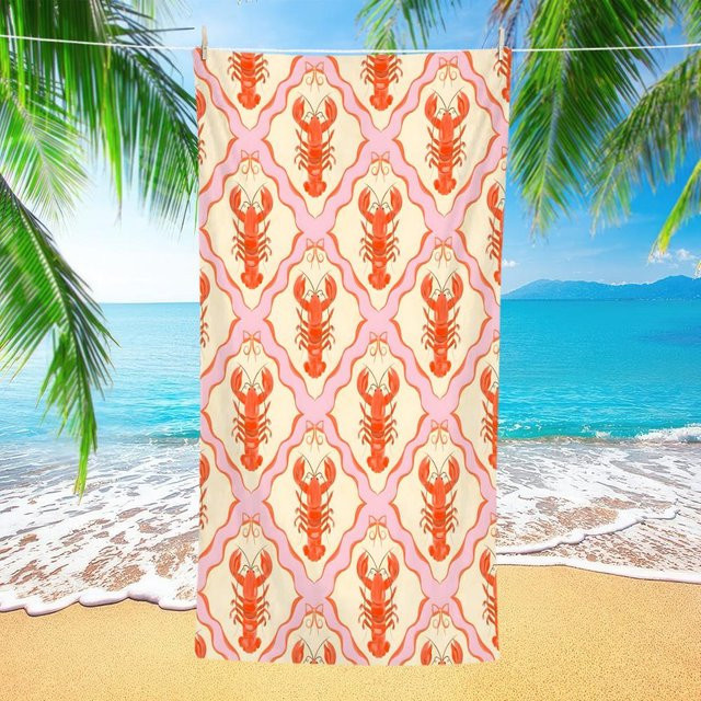 Schnelltrocknendes Mikrofaser Strandtuch mit Cartoon-Hummer-Print, sandfreies Badetuch für Schwimmen und Reisen, Breite: 40 cm, Höhe: 60 cm - Bild 1