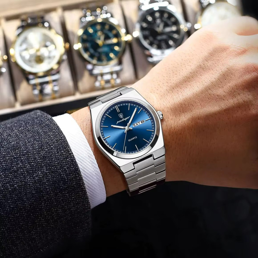 POEDAGAR Armbanduhr Edelstahl, Quarz, Datum, Wochentag, Herren - Bild 6