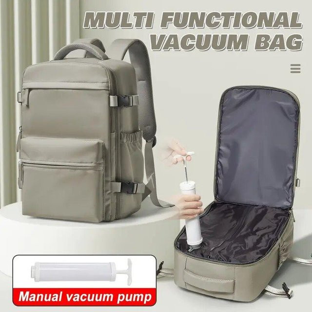 Vakuumkompressions-Reiserucksack für Männer und Frauen, erweiterbare Business-Laptoptasche mit großer Kapazität und wasserdichtem Material, Farbe: Grau - Bild 1
