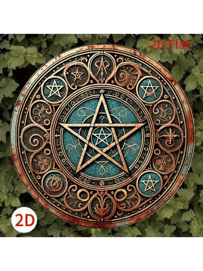 HELLOYOUNG Vintage Wicca Pentagram Metallschild, rundes geometrisches Wandschild in Multicolour, Durchmesser: 20 cm - Bild 2