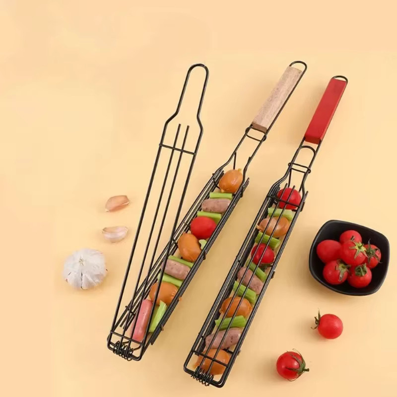 Antihaft-Grillkorb aus Edelstahl mit Griff als BBQ Braten Rack für Grill und Outdoor-Picknick in Silber, Braun oder Schwarz - Bild 2