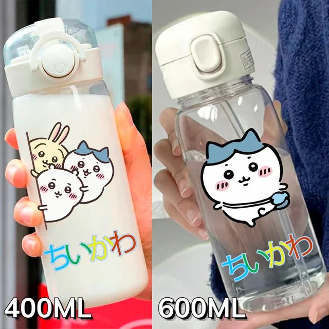 Chiikawa Trinkflasche für Kinder mit Strohhalm, transparent, 400 ml - Bild 1