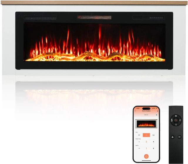HOMAVO Elektrokamin mit Schrank in Weiß, 50 Zoll, 1000W/2000W, B/H/T: 150 x 60 x 30 cm - Bild 1