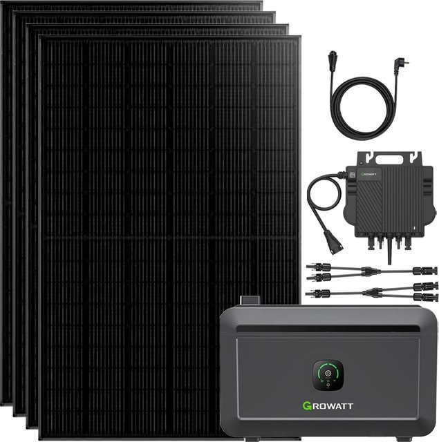 Growatt Noah 2000 Balkonkraftwerk in Schwarz mit Neo 800W Microinverter, 5m AC-Kabel und App-Steuerung - Bild 1