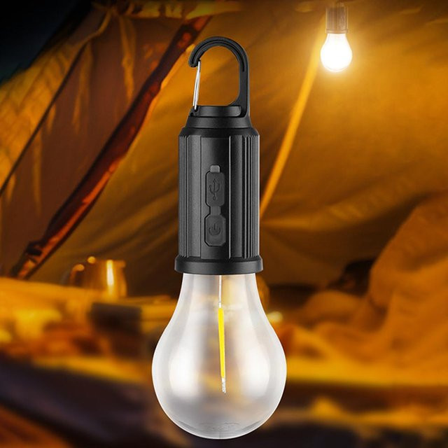 Solarbetriebene LED-Campinglampe mit Haken und USB-C Anschluss, schwarze Zeltlaterne mit warmweißem Licht - Bild 1