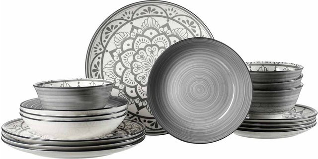 Ritzenhoff & Breker Tafelset Doha aus Keramik, 16er Set, Grau, Floral - Bild 1
