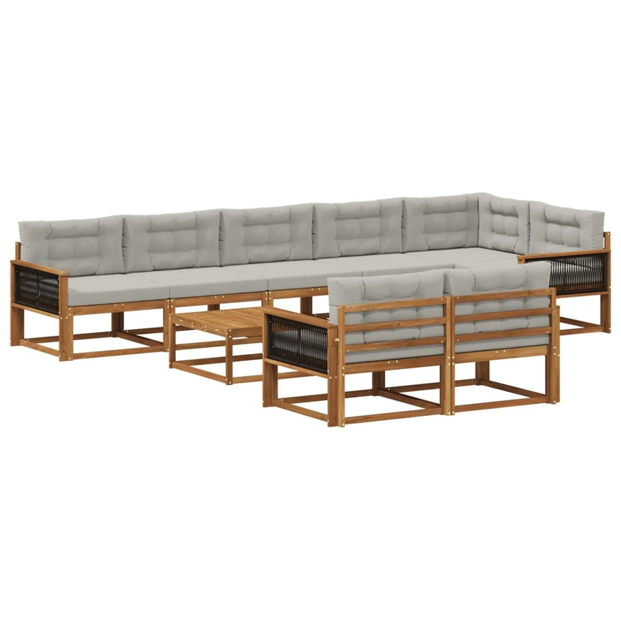 vidaXL Outdoor-Sofagarnitur aus Akazienholz in U-Form mit 9 Kissen in Natur und Hellgrau - Bild 2