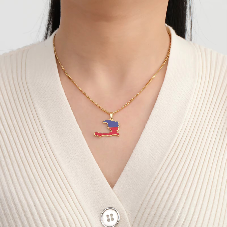 lemegeton Anhänger-Halskette Haiti-Karte, Edelstahl, Unisex - Bild 4