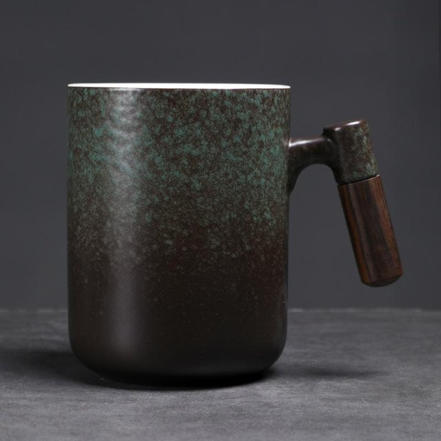 Baifenbai Keramiktasse mit Holzgriff, Grobkeramik-Becher im Retro-Design, Mehrfarbig, 800 ml - Bild 1