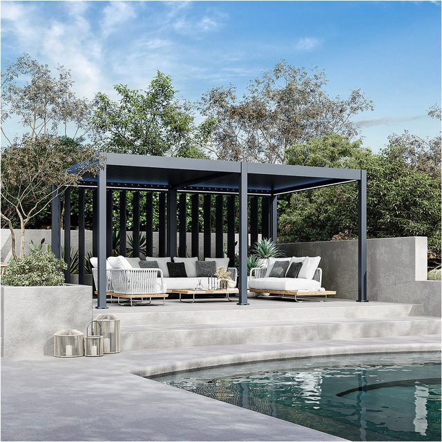 Weide Sichtschutzwand für Pergola mit Lamellen in Anthrazit, Höhe: 265 cm - Bild 1