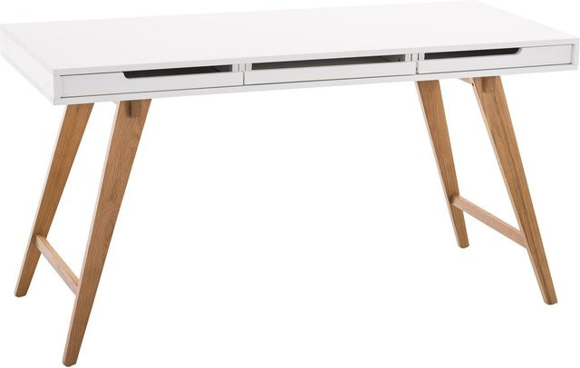 CLP Schreibtisch Porto moderner Bürotisch mit 2 Schubladen in Eichenholz und Weiß - Bild 1