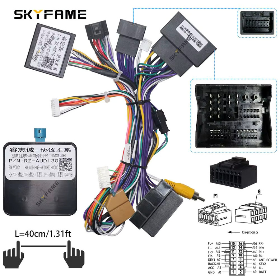SKYFAME Auto 16pin Kabelbaum Adapter mit Canbus Box Decoder für Android Radio Power Kabel für Audi Q3 in Schwarz - Bild 2