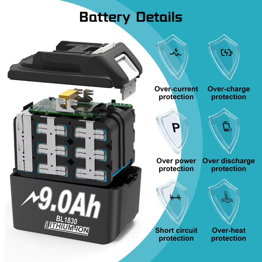 Bonacell Ersatzakku für Makita 18V LXT Elektrowerkzeuge, 9Ah Lithium-Ionen Akku, Schwarz - Bild 6