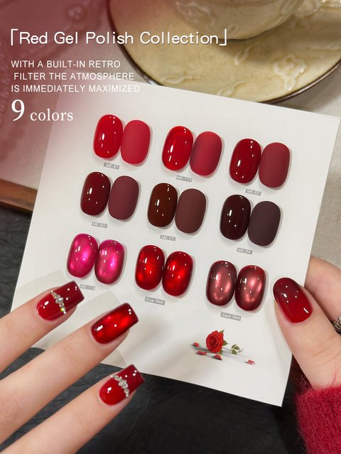 XEIJAYI Rote Serie Katzenauge Gel-Nagellack-Set, Glänzend, 15 ml - Bild 1
