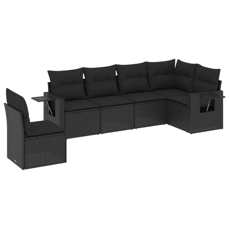 vidaXL 6-teilige Garten-Sofagarnitur in L-Form aus schwarzem PE-Rattan mit Sitzkissen und Rückenkissen - Bild 2