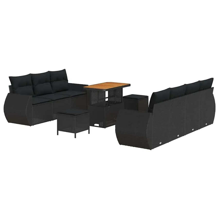 vidaXL Garten-Sofa-Set 10-teilig aus Poly Rattan und Akazienholz in Schwarz - Bild 2