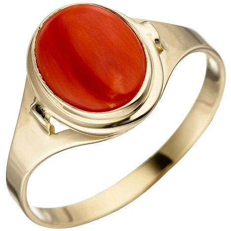 Colfem Ring 333 Gelbgold, Koralle rot, Damen, Ringgröße 60 - Bild 1