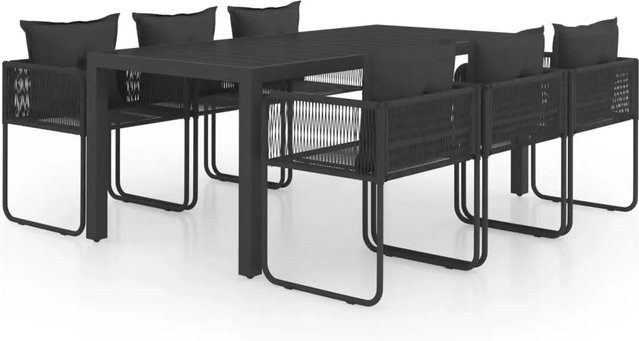 Furnicato Garten Essgruppe aus Aluminium und WPC in Schwarz mit Tisch und 7 Stühlen, B/T/H: 184,5 x 90 x 74 cm - Bild 1