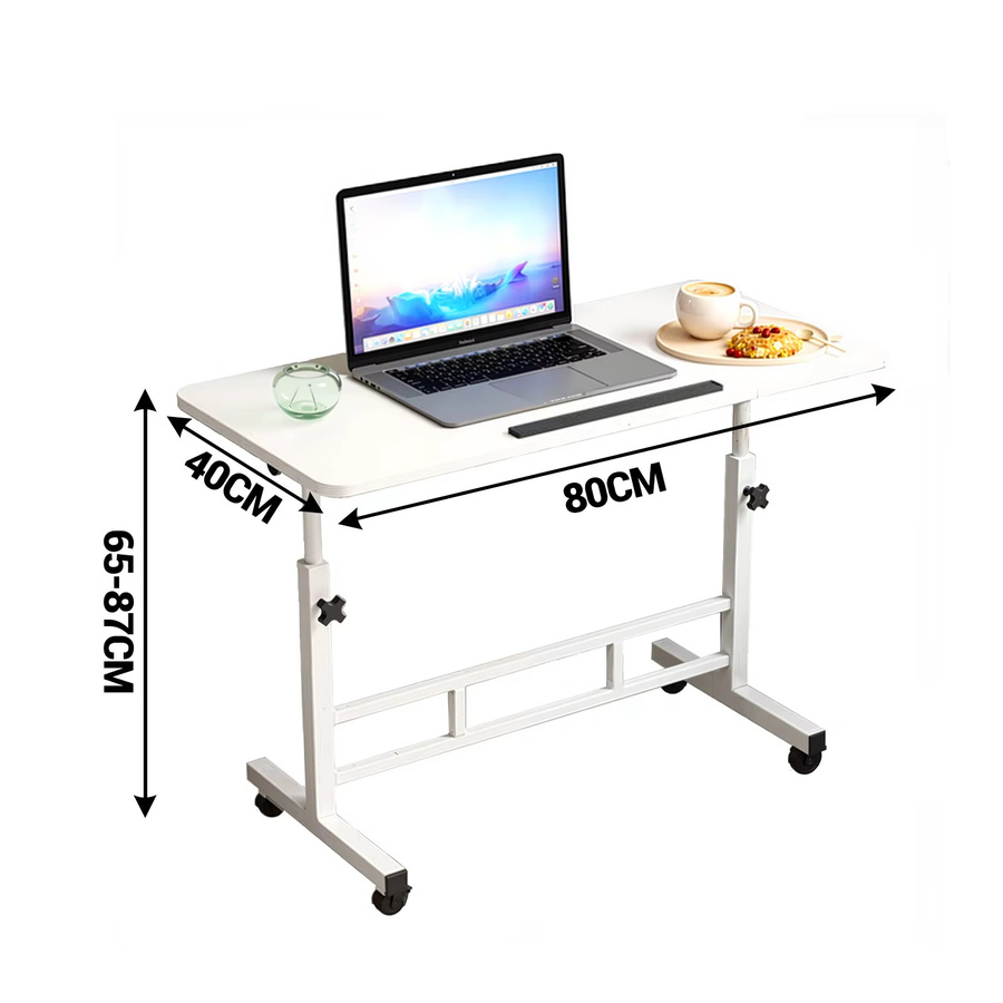HiMiss Höhenverstellbarer Mobiler Schreibtisch mit 180 Grad Drehbarer und Zusammenklappbarer Tischplatte, Laptop-Tisch mit Rollen für Home Office und Schlafzimmer, Schwarz oder Weiß - Bild 5