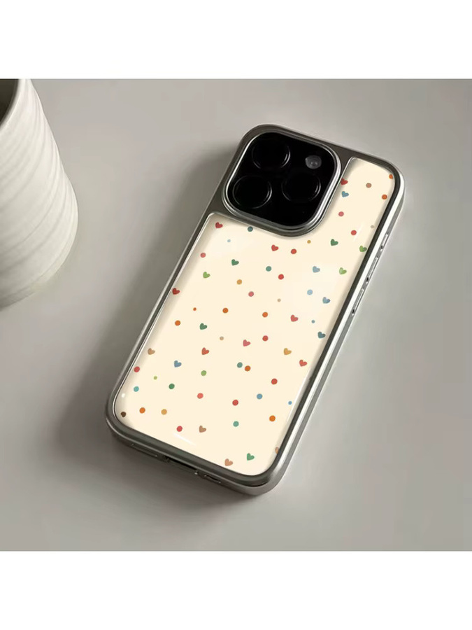 Stoßfeste DecoPhone Handyhülle mit gelbem Herz-Hydrogel-Rückplatte und silbernem Rand für iPhone 17, 16, 15 und 14 Pro Max - Bild 4