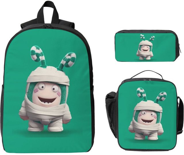 Oddbods 3er-Set Schulset mit Rucksack, isolierter Lunchtasche und Federmäppchen in Grün, One Size - Bild 1