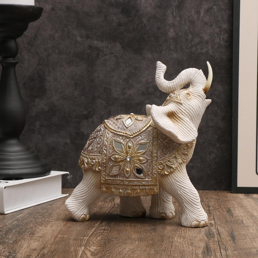 Yiran Furniture Feng Shui Elefanten Statue in Gold aus Harz zur Reichtumsattraktion für dein Home Office - Bild 2