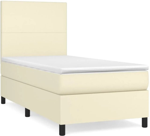vidaXL Boxspringbett mit Matratze in Creme, Hybrid-Bett mit Taschenfederkern aus Kunstleder, B/T: 90 x 200 cm - Bild 1